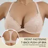 Sujetador push-up estilo T-back con cierre frontal Zeriluna, suave y cómodo de llevar, encaje elegante, disponible en varios colores