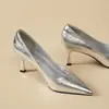 Tacones Altos Plateados para Mujer 2026 Primavera/Otoño Nuevos Impresionantes Cómodos Tacones Finos con Estilo para Vestidos de Noche Zapatos de Salón Metálicos Puntiagudos