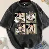 Camiseta de Manga Corta de Algodón 100% Lavada Negra Estilo Dibujos Animados Americanos Verano Nueva Moda Dulce Estampada Versátil