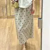 Saia de Algodão e Linho com Bolinhas Retro Feminina Verão Nova Tamanho Plus Size para Gordinhas Solta Emagrecedora Fenda nas Costas Saia Reta Evasê