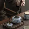 Tetera Xishi de Ru Kiln Azul y Envoltorio de Flores Zhilian para Té Hogar Cerámica Kung Fu Juego de Té Tetera Individual Alta Gama Gran Capacidad