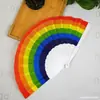 Ventilador de Plástico Arco-Íris de 7 polegadas Costelas de Ventilador de Plástico Superfície de Tecido Ventilador de Dança Adereços de Casamento Artesanato para Fotografia Ventilador Dobrável