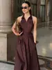 Vestido Transfronterizo Estilo Europeo y Americano Primavera/Verano 2026 Nuevo Elegante Vestido de Oficina con Solapa, Hombros Descubiertos, Espalda Descubierta, Vestido Largo con Cuello Halter