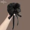 Goma para el pelo de alta gama con lazo de gasa y perlas, con flores, elegante y delicada, para mujeres, perfecta para coletas