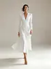 Vestido largo de manga larga para mujer, color liso, cuello en V fruncido irregular, nuevo de otoño e invierno, comercio exterior transfronterizo europeo y americano Amazon