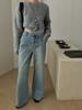 GAGD Anti-season Blue Retro Calça Jeans de perna larga com forro de lã para mulheres Outono e Inverno Cintura alta Desconstruída Slimming Calça Jeans reta