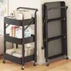 Nuevo Carrito Estante de Almacenamiento Plegable de Acero al Carbono de Múltiples Niveles, Carrito Móvil de Almacenamiento de Snacks para Cocina y Dormitorio