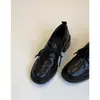 Versão em Couro Macio~Mocassins Retrô Britânicos de Couro Macio com Bico Redondo e Cadarço Versáteis para o Trabalho Salto Grosso Sapatos Pequenos de Couro Sapatos Individuais Femininos