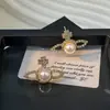 Lujo Accesible Francés Elegante Diseño de Nicho Pendientes Personalizados Serie Saturno Pendientes de Diamante y Perla Pendientes de Gama Alta