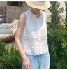 Camisa Branca Estilo Francês para Mulheres, Top de Renda Patchwork de Verão, Colete sem Mangas, Roupa Feminina Moda Europeia para o Verão