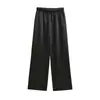 Pantalones casuales versátiles de textura satén de acetato, de verano, cintura alta, con cordón, elegantes, transpirables, frescos, holgados, de largo completo, pierna ancha