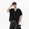Camisa Polo de Manga Corta a Rayas Falsa de Dos Piezas para Hombre, Camiseta Ligera de Manga Media Holgada Estilo Americano de Moda para Verano