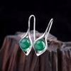 Atacado Brincos Simples de Prata Joias de Prata S925 Estilo Fresco Brincos Pendentes de Calcedônia Verde Femininos Direto da Fábrica