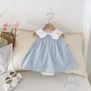 Vestido de Bebê Menina Verão Novo Estilo com Laço Grande Macacão Estilo Preppy Doce Gola Saia
