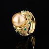 Nuevo 2024 Zhuang Sheng Sheng Joyería Incrustaciones de Oro Perlas Blancas Oro Claro Moda Vintage Anillo de Diamante 14mm