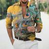 Comércio exterior transfronteiriço Cardigan longo com impressão digital 3D masculino Primavera e Outono nova camisa solta de manga comprida plus size masculina