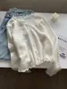 Cardigan de Punto Vintage Estilo Coreano de Primavera Mezcla de Lana Encaje Cuello Redondo Suéter Abrigo Top para Mujer