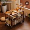 Estante de Almacenamiento Mesa de Centro Removible Sala de Estar Madera No Sólida Mesa Auxiliar para Sofá con Carro con Ruedas Estante de Almacenamiento Antiguo de Múltiples Capas