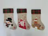 Meias de Natal de Juta, Meia de Natal com Aplique de Punho Xadrez, Boneco de Neve, Papai Noel, Rena, Meia de Decoração de Natal para Família, Decorações de Lareira para Feriados