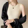 Regata de Tricô Manga Longa Cor Sólida Gola Redonda Simples Estilo Coreano Slim-Fit Confortável para Usar em Camadas no Verão