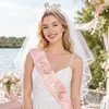 Velo blanco con estampado de cinta dorada diadema para novia futura correa para el hombro cinturón de etiqueta aro para el pelo de aleación juego de tres piezas