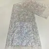 Tela de Malla Bordada con Lentejuelas, Tubos de Perlas de Burbuja, de Fabricante, en Stock, Tela de Moda para Vestidos de Alta Costura, Disponible en Múltiples Colores