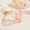 Copo de chá de leite iceberg de cristal garrafa flutuante chaveiro luminoso criativo pingente de mochila para copo de chá de leite boneca presente atacado