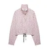 Comercio Exterior Transfronterizo Estilo Nuevo de Primavera Estilo Europeo y Americano Casual Holgado Diseño de Cuello Alto Manga Larga Jacket de Seersucker con Lunares