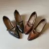 Moda Versátil de Estilo Retro Nuevo para Primavera/Verano Tacones Altos de Punta Aguda con una Sola Correa Zapatos de Salón con Tacón Grueso de Piel Suave