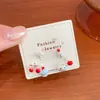 Pendientes de Pan con Goteo de Aceite de Dopamina Lindos para Otoño e Invierno para Mujer, Aguja de Plata Lazo de Cereza Pendientes de Estudiante Accesorios para Orejas al por Mayor