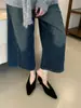 Zapatos de Cuña Pequeña con Boca en V Francesa de Nuevo Estilo 2025 para Mujer, Tacones Altos de Punta con Piel de Ante Mediana para Mujer
