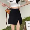Falda negra de línea A con abertura para mujer, nuevo estilo de verano, falda corta ajustada de cintura alta, falda-pantalón irregular para mujeres petite