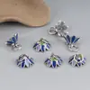 Prata de lei 925 azul queimado epóxi artesanato pequeno porta-flores vintage adesivo meio furo contas acessórios DIY material artesanal atacado