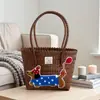Cesta de Verduras Tejida de Perro Salchicha, Bolso de Mano Retro de Ratán, Bolso de Paja de Bambú, Bolso de Bambú Hecho a Mano, Bolso de Playa