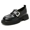 Sapatos femininos de couro com sola grossa e salto oculto novos mocassins de calçar fácil velcro para todas as ocasiões sapatos de couro pretos estilo britânico