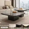 Mesa de Centro Pequeña de Lujo Ligero de Losa de Roca Cuadrada Estilo Italiano Minimalista Ecológico para Apartamento Pequeño Sala de Estar Eo