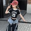 Conjunto Infantil Verão 2025 Novo Moda Infantil Estilo Ocidental Calças de Guindaste Crianças Grandes e Meninas Camiseta de Manga Curta Conjunto de Duas Peças