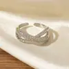 [Personalizado] Anel Aberto Novo Kajia com Três Fileiras de Diamantes Full Diamond Moda Europeia e Americana Tendência Luxo Acessível Anel Banhado a Cobre Dourado