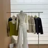 Outono/Inverno Novo Design Renda Acabamento Decote V Ajuste Slim Malha Top Suéter Pulôver Manga Longa Francês Roupa Feminina