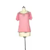 Spot wish Amazon quente europeu e americano gola V costura manga curta renda casual solta camiseta para mulheres