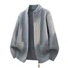 Cardigan de punto con cremallera retro estilo coreano chaqueta con cuello alto para hombre suéter casual grueso holgado otoño e invierno 2026