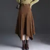 Falda irregular de ante para mujer, otoño 2026 nueva vintage de cintura alta de longitud media con caída y dobladillo ancho adelgazante