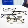 Venta al por mayor 88019, gafas de media montura informales de negocios para hombre, montura ultraligera de titanio semi, acero plástico, patillas súper elásticas y resistentes.