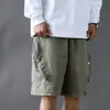 Shorts Cargo Casuales de Verano Estilo Americano Frescos de Alta Resistencia con Bolsillos Grandes para Hombre, Pantalones de Cinco Puntos Holgados con Cordón, Pantalones de Longitud Media Modernos