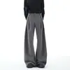 Pantalones de Pierna Ancha con Pliegues y Caída Estilo Old Money Pantalones Sueltos Casuales Pantalones de Vestir Grises para Hombre Ajuste Verano Ean