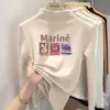 Camiseta interior para niñas con forro polar, camiseta de manga larga con cuello alto medio engrosada para niños de otoño e invierno, top interior de dibujos animados con tejido cepillado