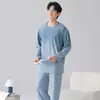 Pijama Modal de Algodón de Moda para Hombre al por Mayor del Fabricante en Stock, Conjunto de Dos Piezas de Ropa de Casa Nueva para Primavera y Otoño que se Puede Usar Afuera