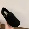 Zapatos Birkenstock con forro de felpa para mujer, invierno, grises, zapatos individuales, nuevo estilo, versión coreana, zapatos de algodón cálidos, zapatos peludos, mocasines de suela gruesa que aumentan la altura