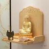Santuario y Altar de Pared para Adoración, Hecho de Madera Maciza, Estilo Moderno, con una Placa para Guan Gong, Gabinete de Pared y Flores de Seda