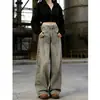 Jeans retro de color gris claro estilo americano con dobladillo curvo para mujer, estilo high street primavera/otoño 2026, pantalones de pierna ancha de tiro bajo